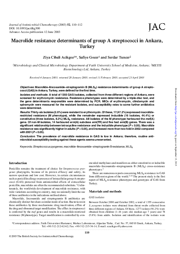 (PDF) Macrolide resistance determinants of group A streptococci in ...