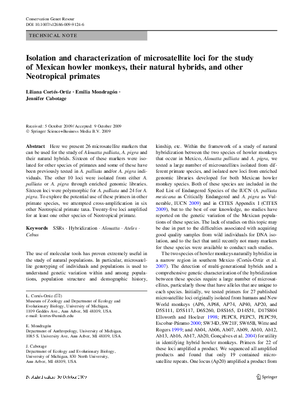 (PDF) Isolation and characterization of microsatellite loci for the ...