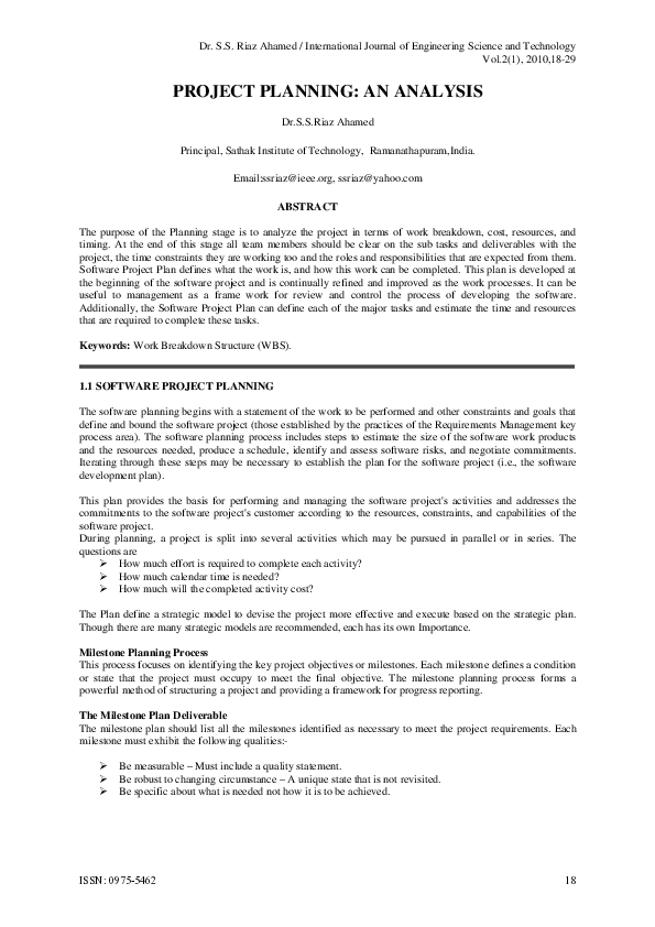 (PDF) PROJECT PLANNING: AN ANALYSIS