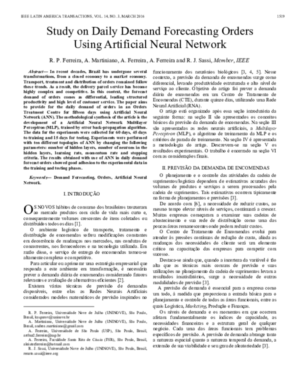 (PDF) Study on Daily Demand Forecasting Orders using Artificial Neural ...