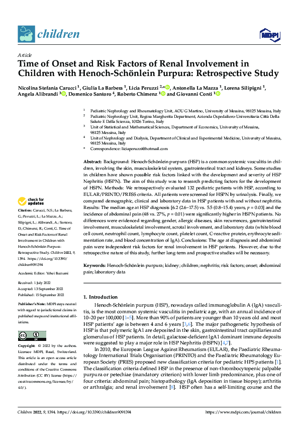 (PDF) Time of Onset and Risk Factors of Renal Involvement in Children ...