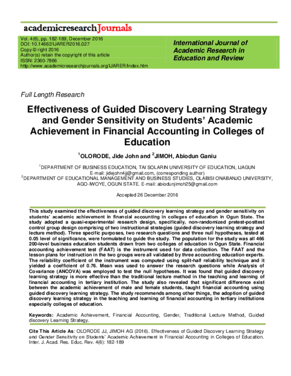 (PDF) Effectiveness of Guided Discovery Learning Strategy and Gender ...