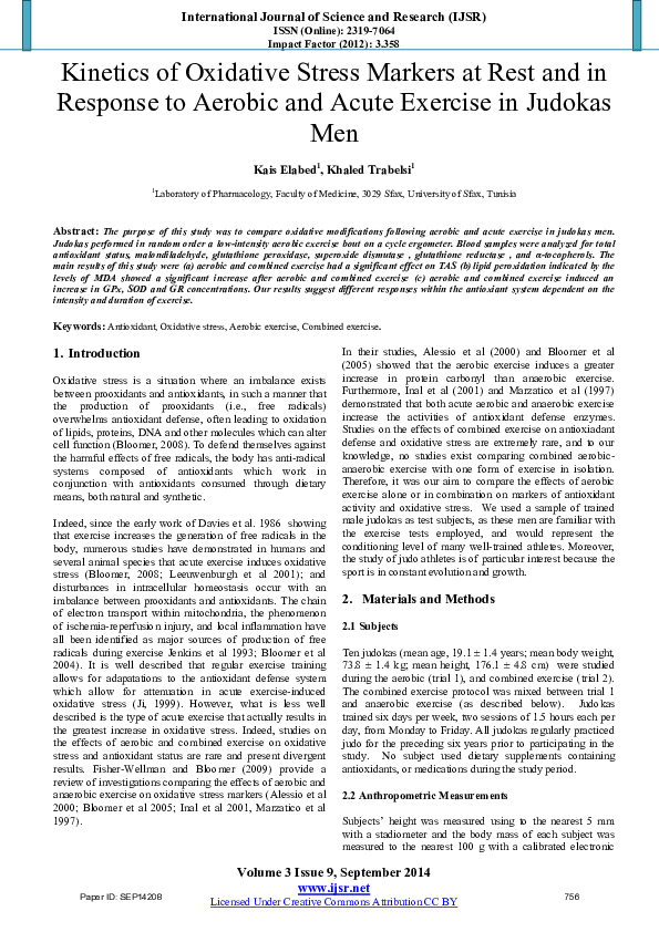 (PDF) Kinetics of Oxidative Stress Markers at Rest and in Response to ...