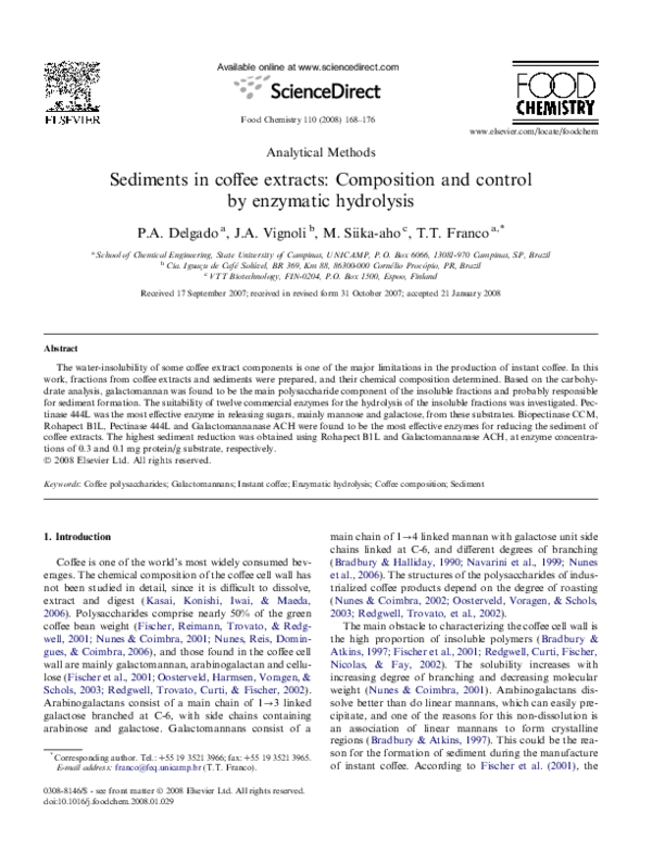 (PDF) Sediments in coffee extracts Composition and control by