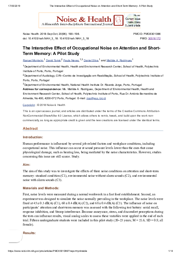(PDF) The interactive effect of occupational noise on attention and ...