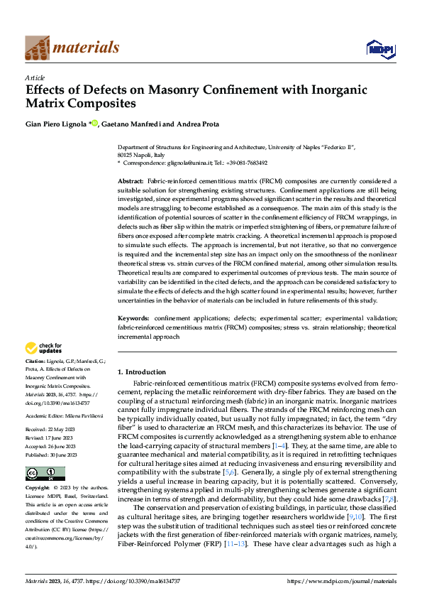 (PDF) Effects of Defects on Masonry Confinement with Inorganic Matrix ...