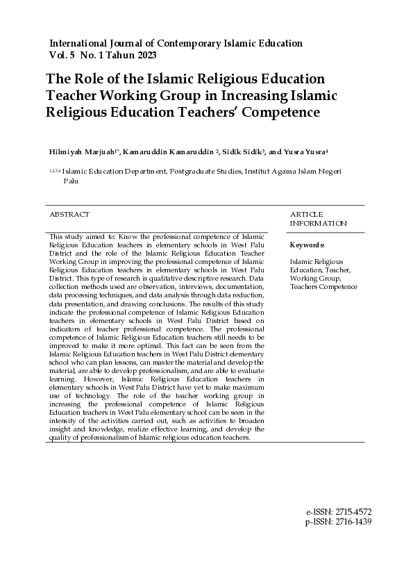 (PDF) The Role of the Islamic Religious Education Teacher Working Group ...