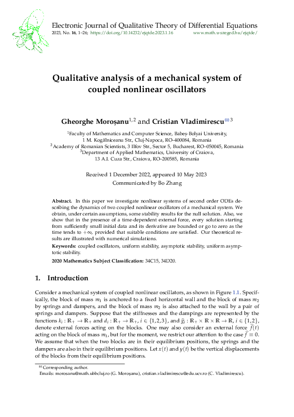 (PDF) Qualitative analysis of a mechanical system of coupled nonlinear ...