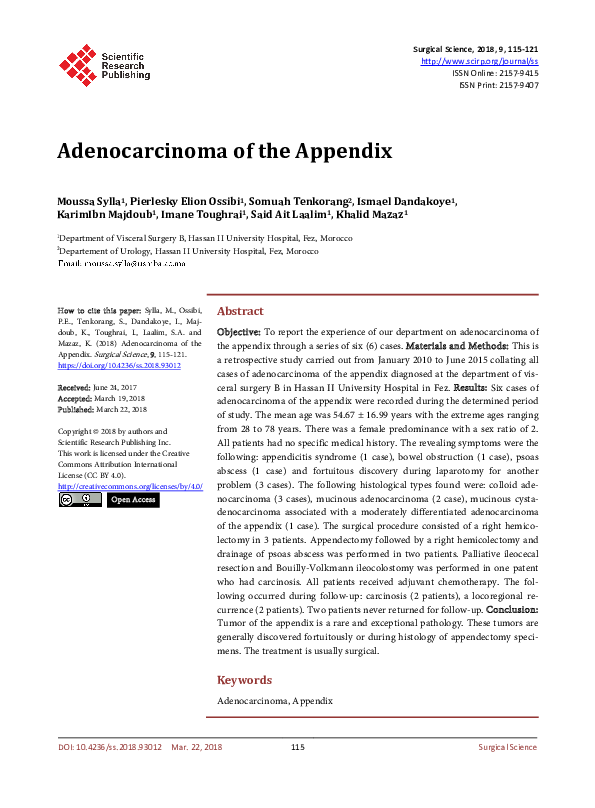 (PDF) Adenocarcinoma of the Appendix | Moussa Sylla - Academia.edu