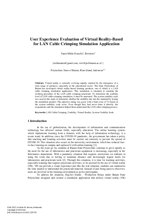(PDF) User Experience Evaluation of Virtual Reality-Based for LAN Cable ...