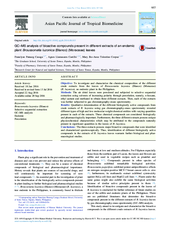 (PDF) GC–MS analysis of bioactive compounds present in different ...