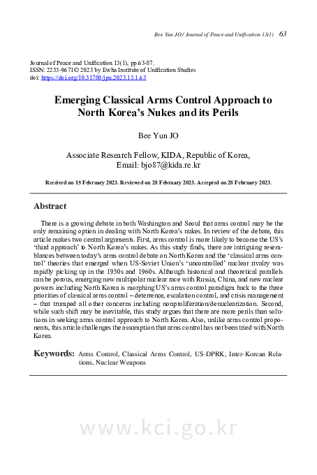 (PDF) Emerging Classical Arms Control Approach to North Korea's Nukes ...