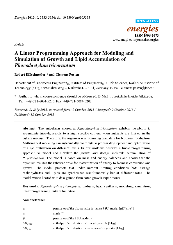 (PDF) A Linear Programming Approach for Modeling and Simulation of ...