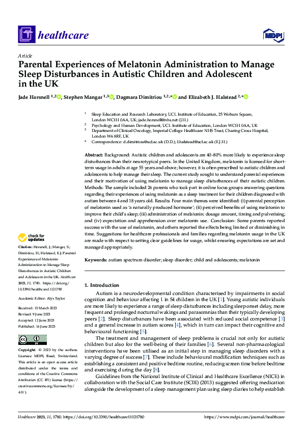 (PDF) Parental Experiences of Melatonin Administration to Manage Sleep ...