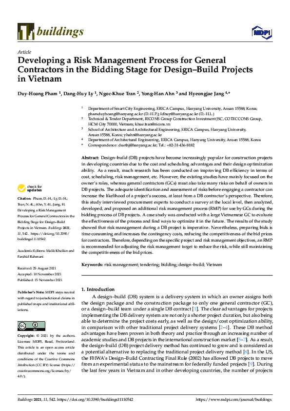 (PDF) Developing a Risk Management Process for General Contractors in ...