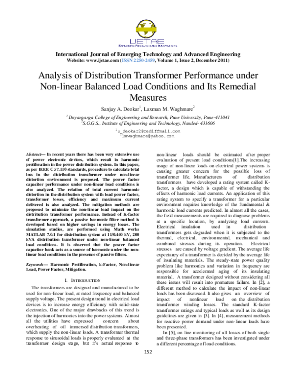 (PDF) Analysis of Distribution Transformer Performance under Non-linear ...