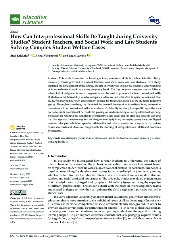 (PDF) How Can Interprofessional Skills Be Taught during University ...