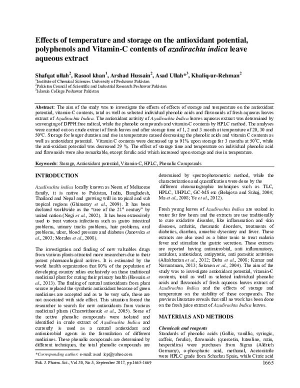 (PDF) Effects of temperature and storage on the antioxidant potential ...