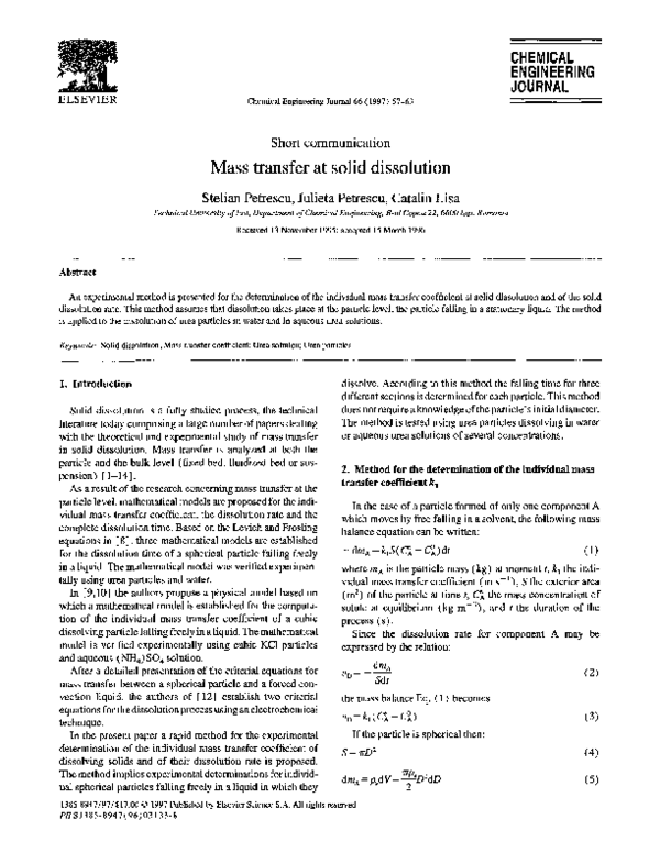 (PDF) Mass transfer at solid dissolution