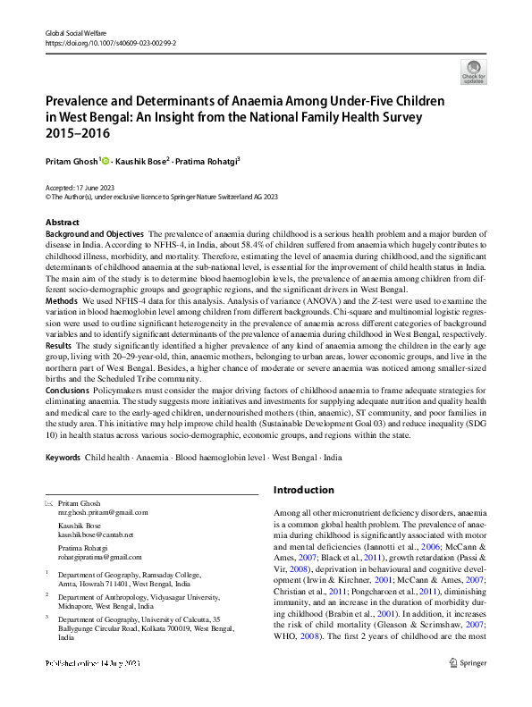 (PDF) Prevalence and Determinants of Anaemia Among Under-Five Children ...