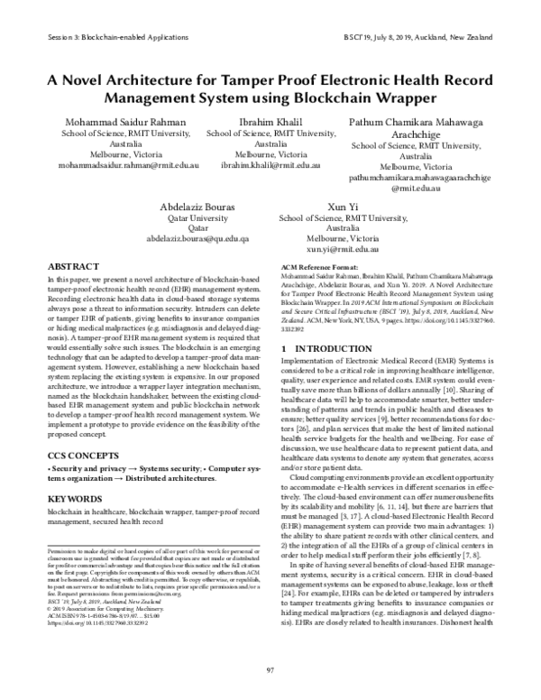 (PDF) A Novel Architecture for Tamper Proof Electronic Health Record ...