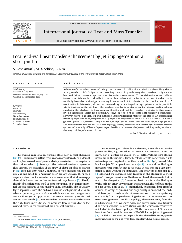 (PDF) Local end-wall heat transfer enhancement by jet impingement on a ...