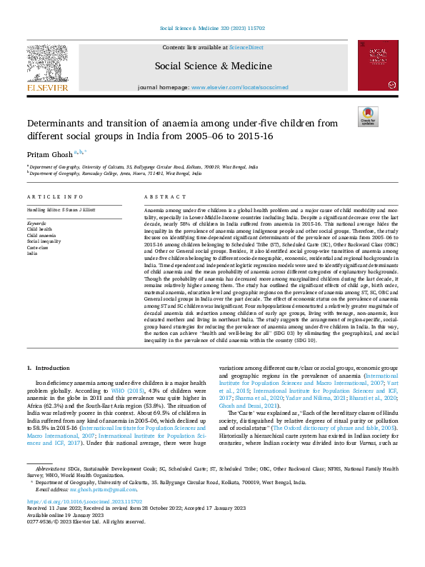 (PDF) Determinants and transition of anaemia among under-five children ...