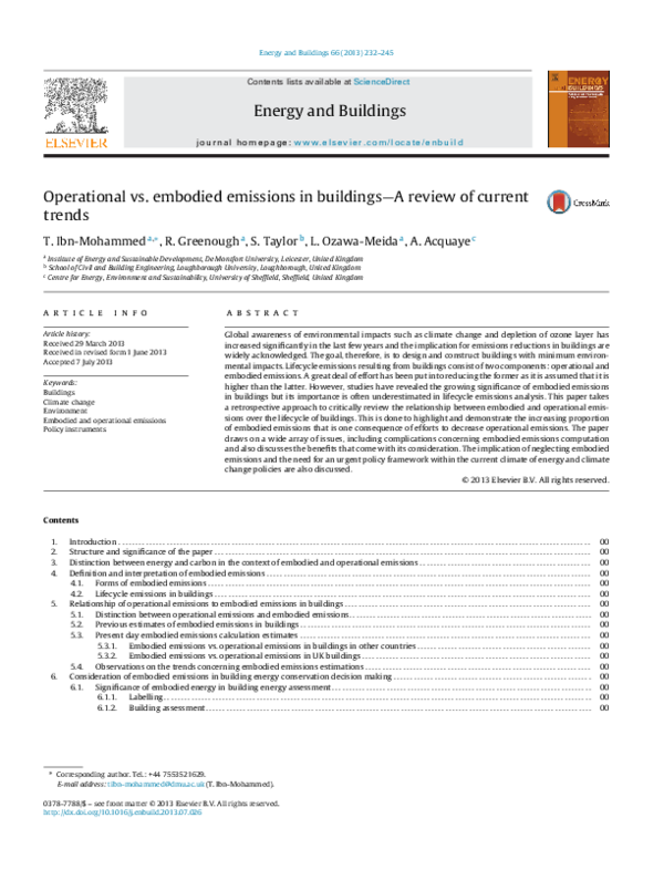 (PDF) Operational vs. embodied emissions in buildings—A review of ...
