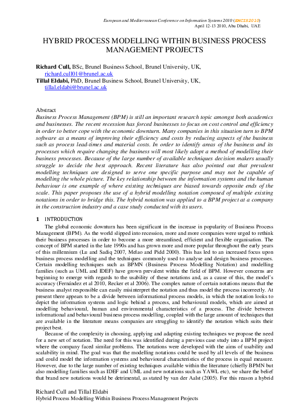 (PDF) Hybrid process modelling within business process management projects