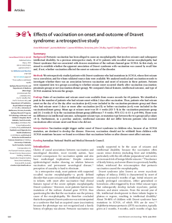 (PDF) Effects of vaccination on onset and outcome of Dravet syndrome: a ...