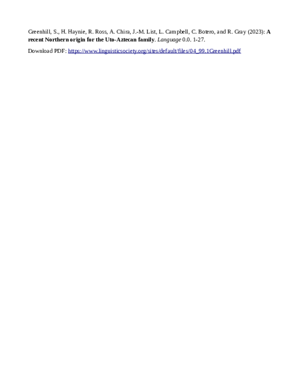 (PDF) A recent northern origin for the Uto-Aztecan family | Johann ...