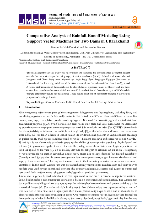 (PDF) Comparative Analysis of Rainfall-Runoff Modeling Using Support ...