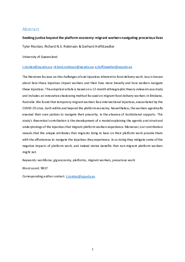 (PDF) Seeking justice beyond the platform economy: migrant workers ...