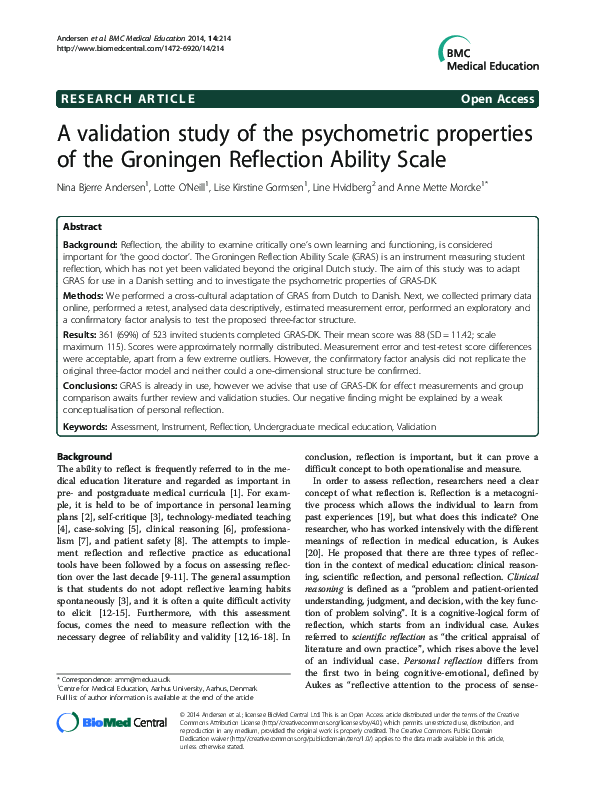 (PDF) A validation study of the psychometric properties of the ...