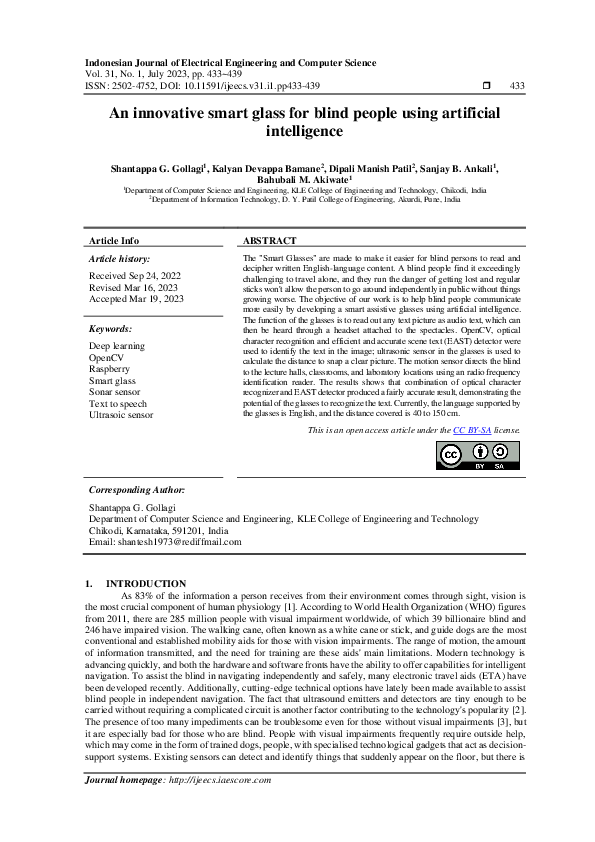 (PDF) An innovative smart glass for blind people using artificial ...