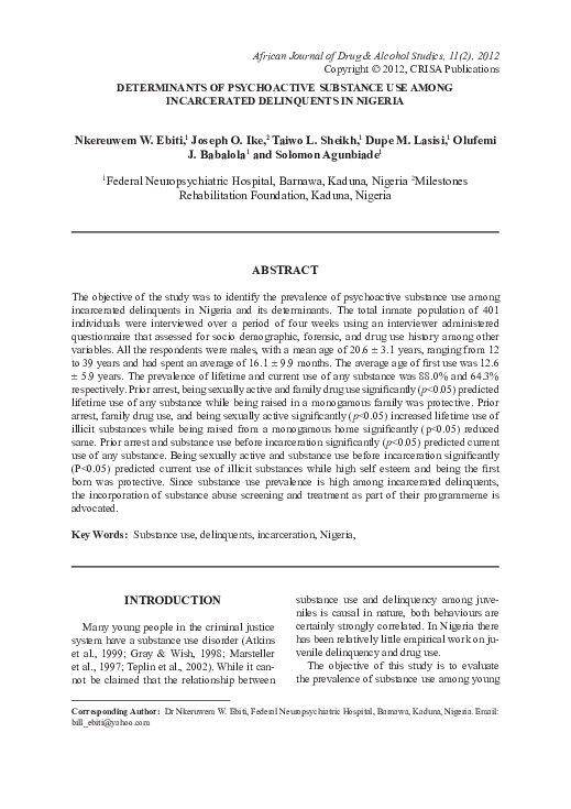 (PDF) DeterMinAntS of PSYchoActiVe SuBSt Ance uSe AMong incArcerA teD ...