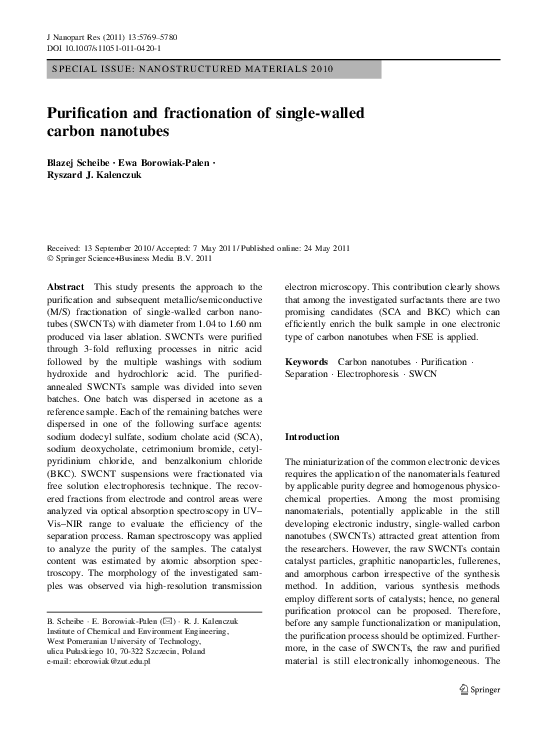 (PDF) Purification and fractionation of single-walled carbon nanotubes ...