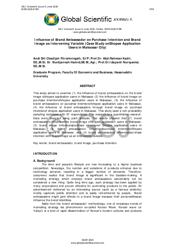 (PDF) Influence of Brand Ambassador on Purchase Intention and Brand ...