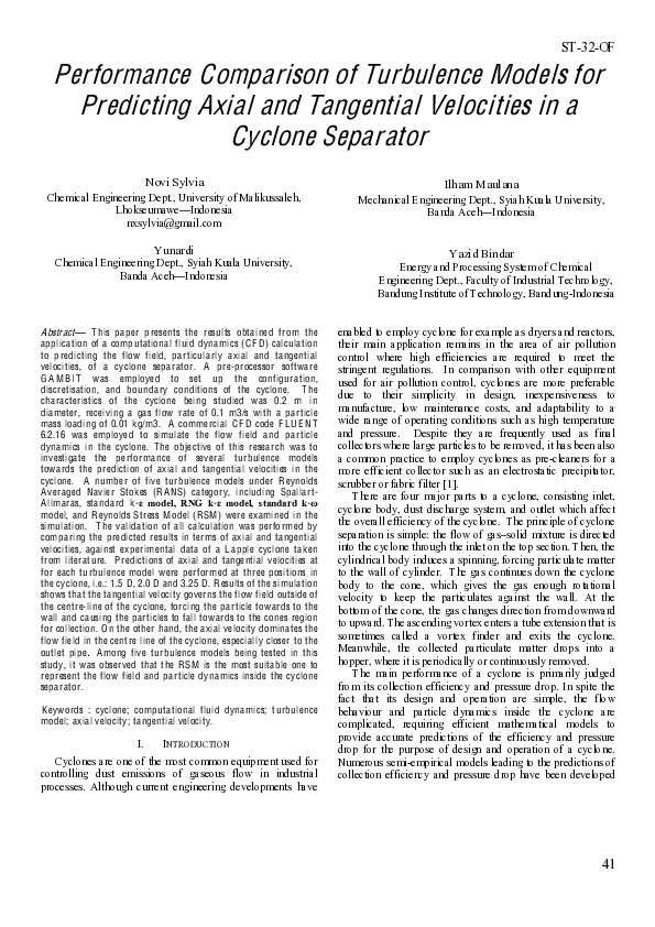 (PDF) Performance Comparison of Turbulence Models for Predicting Axial ...