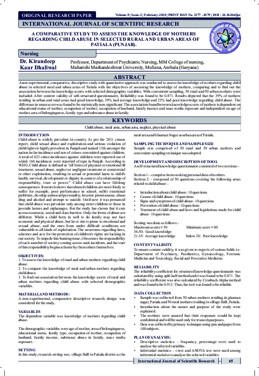 (PDF) A Comparative study to assess the Knowledge of mothers regarding ...