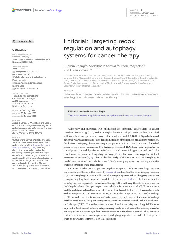 (PDF) Editorial: Targeting redox regulation and autophagy systems for ...