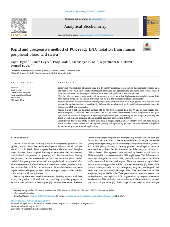 (PDF) Rapid and inexpensive method of PCR ready DNA isolation from ...