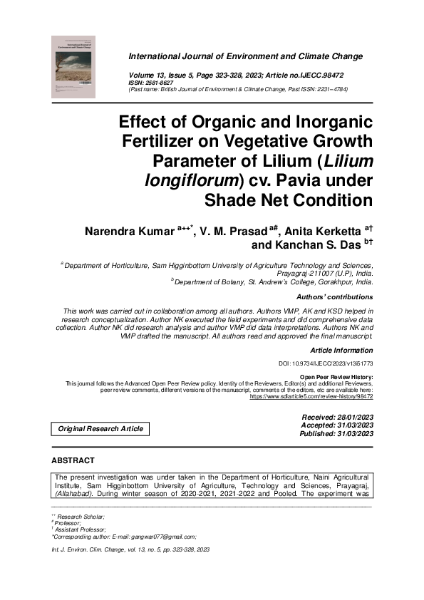 (PDF) Effect of Organic and Inorganic Fertilizer on Vegetative Growth ...