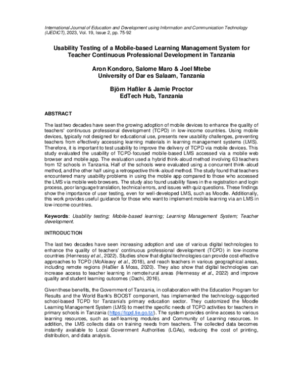 (PDF) Usability Testing of a Mobile-based Learning Management System ...