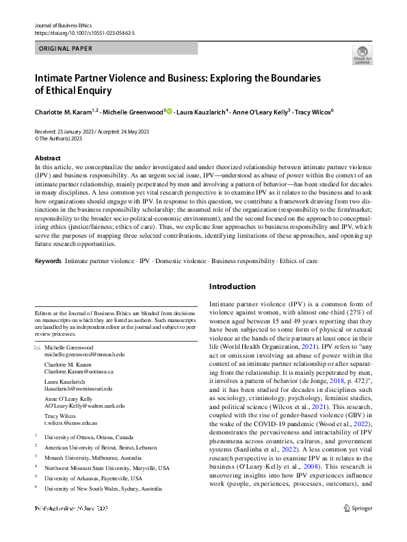 (PDF) Intimate Partner Violence and Business: Exploring the Boundaries ...