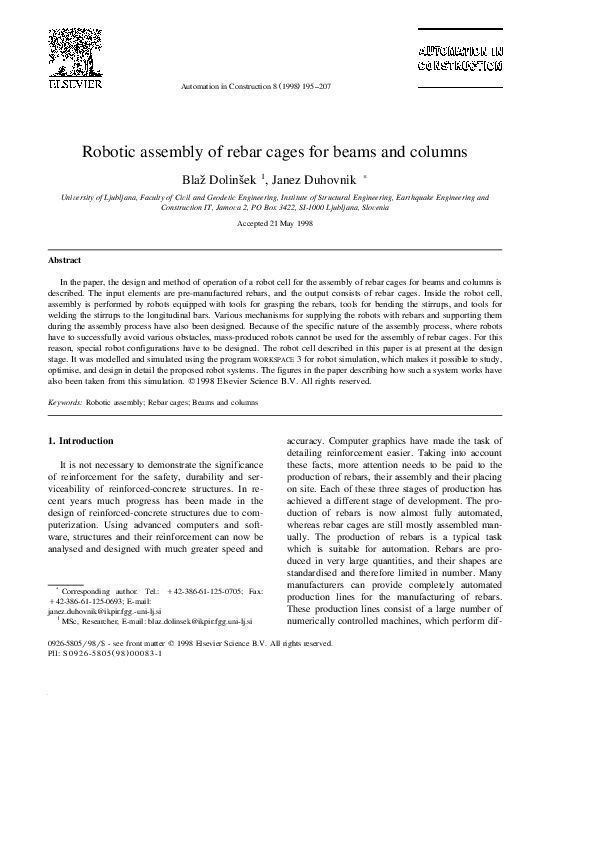 (PDF) Robotic assembly of rebar cages for beams and columns