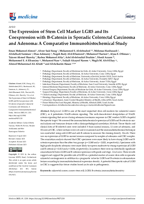 (PDF) The Expression of Stem Cell Marker LGR5 and Its Coexpression with ...