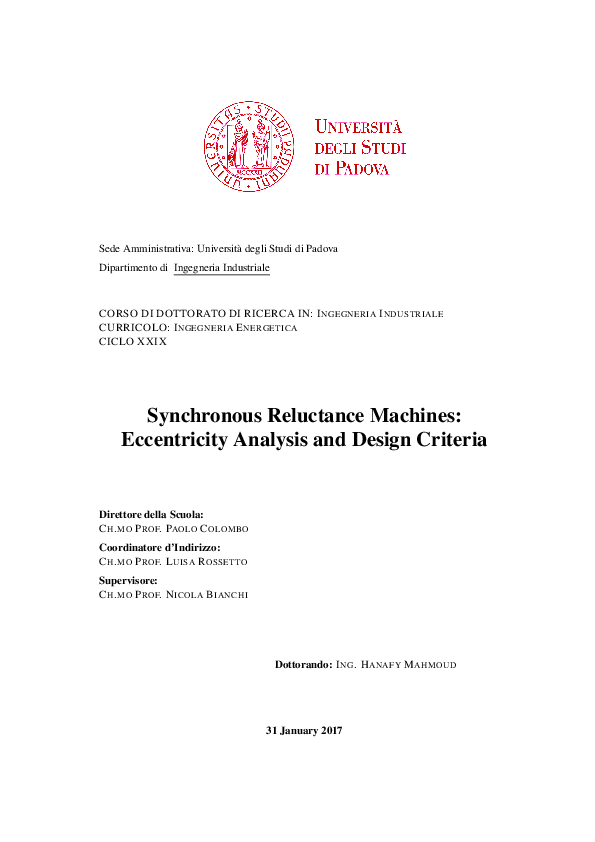 (PDF) Synchronous reluctance machines: eccentricity analysis and design ...