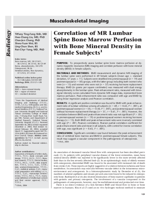 (PDF) Correlation of MR Lumbar Spine Bone Marrow Perfusion with Bone ...