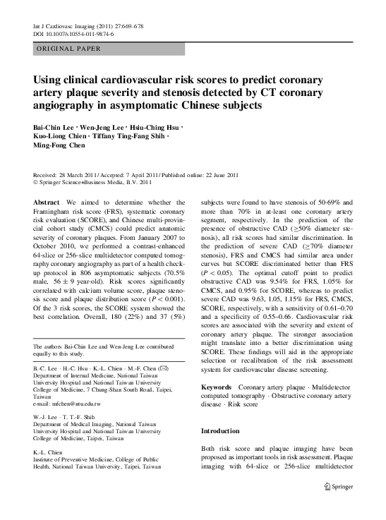 (PDF) Using clinical cardiovascular risk scores to predict coronary ...